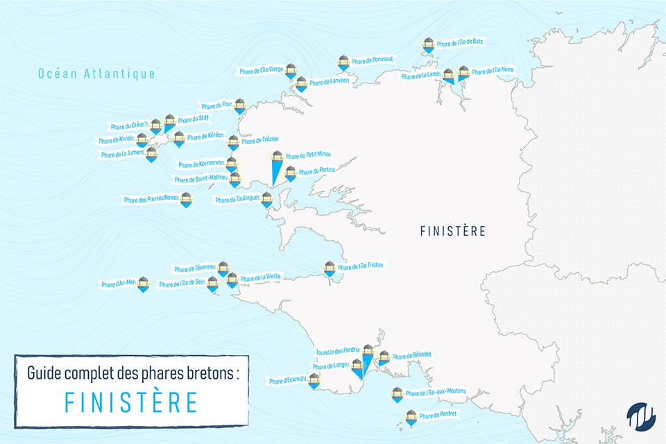 Carte des phares bretons dans le Finistère