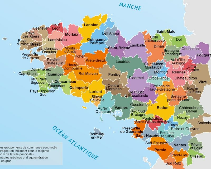 Carte des EPCI (groupements de communes) de Bretagne