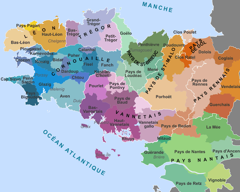 Carte des pays traditionnels de Bretagne