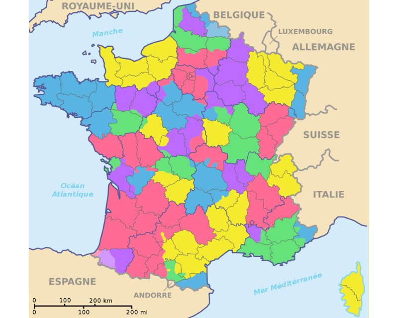 Carte de France des départements en 1790