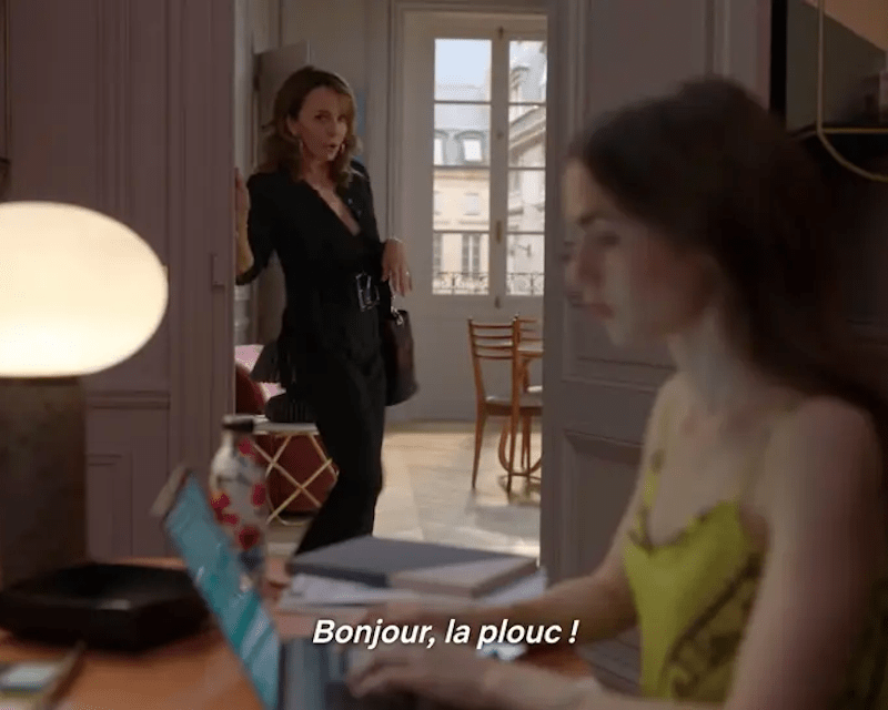 Scène Bonjour la plouc dans Emily in Paris