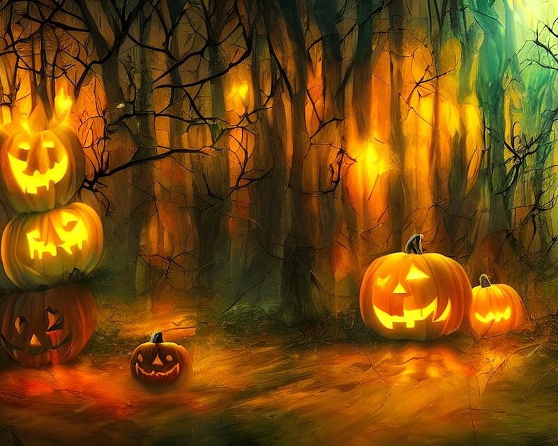 Forêt avec des citrouilles d'Halloween