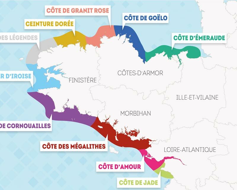Carte des différentes côtes bretonnes