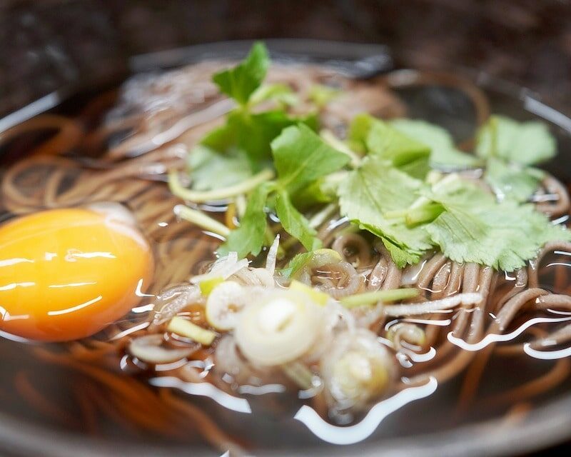 Assiette de nouilles soba avec du bouillon