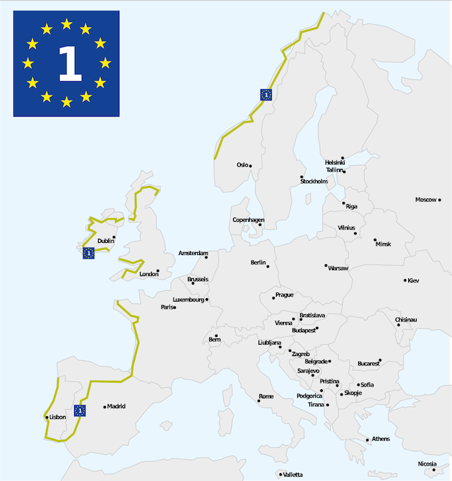 Carte de l'Eurovelo 1